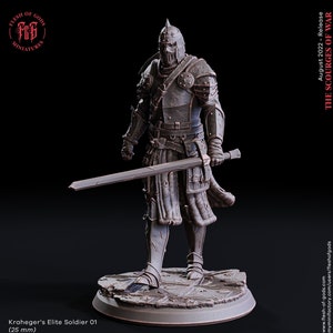 Fighter Soldier in Armor Miniature | Dungeons and Dragons | 28mm, 32mm,75mm Scales | Pathfinder |Unpainted Figure