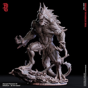 Sahuagin, Sea Devil humanoid | 28mm, 32mm,54mm,75mm,100mm Scales | Monster Mini Minis -D&D 5e Pathfinder Figurine | Flesh of Gods