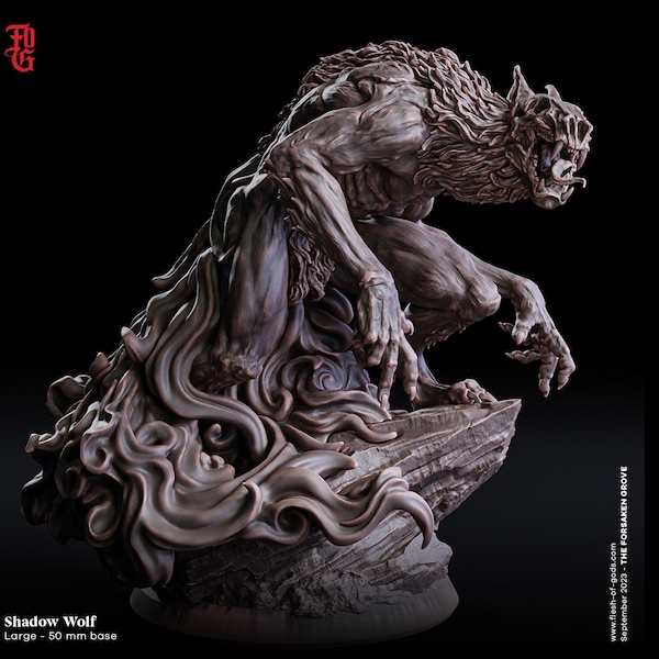 Schaduwwolf, Schaduwwolf | 28 mm / 32 mm, 54 mm, 75 mm schalen - Boss Monster Mini - Mini's - D&D 5e - Pathfinder beeldje | Vlees van goden