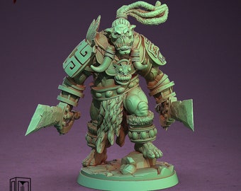 Ork z 2 mieczami | Miniatura żywiczna w skali 28 mm, 32 mm, 75 mm | Dungeons and Dragons | Pathfinder |