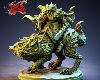 Dragonborn Ranger Fighter mounted on Giant Wolf | 3 Sizes /Scale Resin Miniature | Dungeons and Dragons
