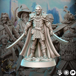 Moon Elf Fighter 2 Weapons Style| 28mm Scale | 32mm Scale Miniature | 75mm Scale | RN Estudio unpainted resin Figurine mini - D&D