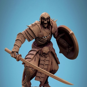 Skeleton Oriental Warrior Sword and Shield | Undead Unpainted miniature DnD | 28mm, 32mm, 54mm, 75mm,100mm | Pathfinder | Rescale Miniatures
