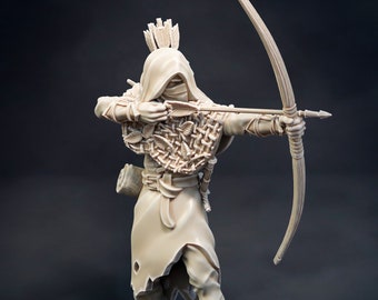 Chasseur Human Ranger avec arc et flèches|Miniature|Figurine Pathfinder à l'échelle 28 mm, 32 mm, 54 mm, 75 mm, 100 mm/D&D|Figurine Human Ranger non peinte