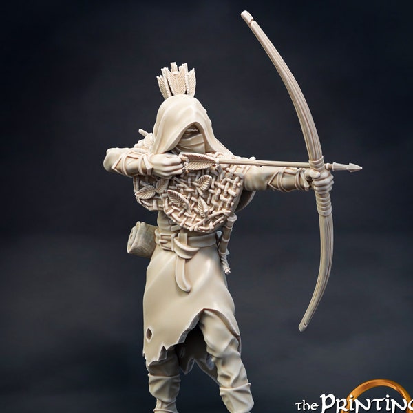 Human Ranger Fighter with Bow and Arrows|Miniature|28mm, 32mm, 54mm, 75mm, 100mm Scale Pathfinder Figure/DnD|Human Ranger Figurine unpainted