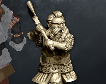 Dwarf Adventurer Miniature | 28mm, 32mm Scale | Pathfinder Figure | DnD | Dwarf with Axe Figurine unpainted |
