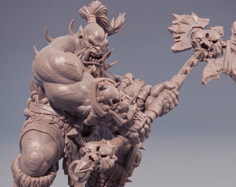 Orc War Chief | Orc barbarian Battle Axe | | 28mm | 32mm |54mm |75mm|100mm tall |  Megaboss | Dungeons and Dragons Pathfinder |