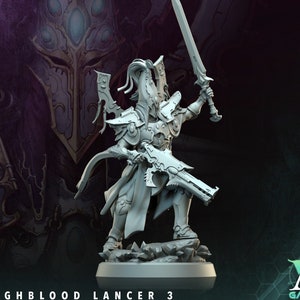 Sci-Fi Miniature Space Elf, Highblood Lancer  | 28mm,32mm, 54mm, 75mm,100mm Scales | Resin Mini | Archvillain Games