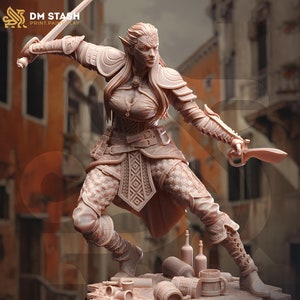Half Elf Female Swashbuckler Rogue, Thief, Assassin | 28mm, 32mm,54mm,75mm, 100mm Scale Resin Mini | D&D 5e Pathfinder | DM Stash