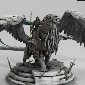 Regina Paladina degli Alti Elfi in groppa a un Felino Alato, Elfo della Luna, Eladrin / Scaglie da 28 mm, 32 mm, 54 mm / Dungeons and Dragons / Pathfinder /