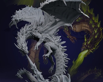 Miniatura de dragón verde adulto / Monstruo jefe dragón / Figura de resina sin pintar