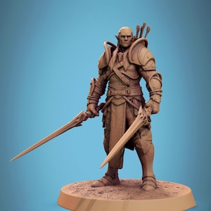 Elf Paladin, Fighter,Soldier Dual Swords, DnD 5e Unpainted Miniature| 28mm, 32mm,54mm,75mm,100mm Scales | Dungeons & Dragons | Pathfinder
