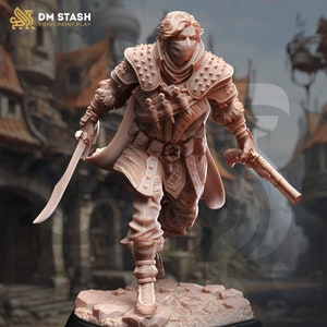 Human Rogue, Gunslinger, Thief, Assassin | 28mm, 32mm,54mm,75mm, 100mm Scale Resin Miniature | Dungeons and Dragons Pathfinder | DM Stash