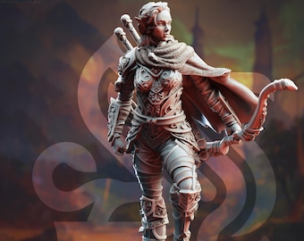 Female Elf Ranger Fighter Sharpshooter, Moon Elf Mini | 5 maten/schaal | Hars D&D 5e