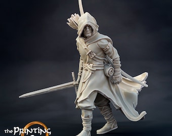 Chasseur Ranger humain avec épée | Miniatures | Échelles de 28 mm, 32 mm, 54 mm, 75 mm, 100 mm | Éclaireur figurine | MdD | Figurine non peinte |