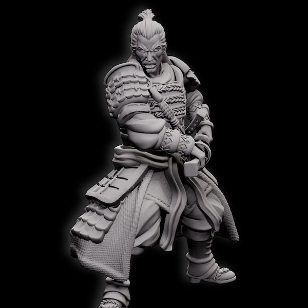 Human Fighter Samurai Kensa with Katana & Armor | DnD Miniature 28mm,32mm,54mm, 75mm,100mm Scale Pathfinder Figure/ DnD Figurine unpainted