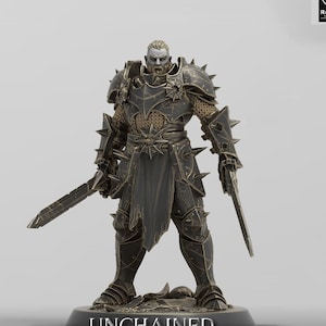 Fighter Battlemaster, Oathbreaker Paladin, Dual Swords, DnD 5e, ongeverfd miniatuur| 28 mm, 32 mm, 54 mm, 75 mm, 100 mm Schalen | Kerkers en draken