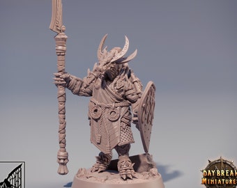 Dragonborn Fighter Spear and Shield | 3 Sizes /Scale Resin Miniature | Dungeons and Dragons Miniatures | Pathfinder |