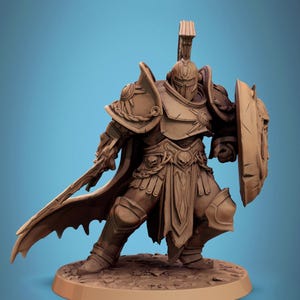 Paladin, Fighter, Sword n Shield pc/NPC, DnD 5e Unpainted Miniature| 28 mm, 32 mm, 54 mm, 75 mm, 100 mm Schalen | Kerkers en draken | Verkenner