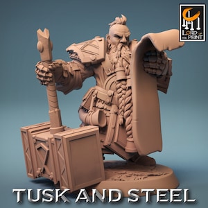 Dwarf Fighter Paladin with Battle Hammer Unpainted | 28mm, 32mm,54mm,75mm,100mm Scales | Dungeons and Dragons Pathfinder Lord of The Print