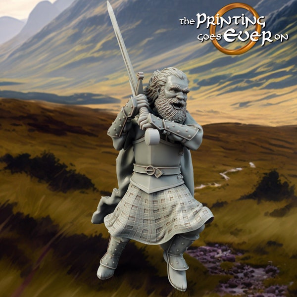 Human Highlander Ranger Fighter | Miniature | 28mm, 32mm, 54mm,75mm,100mm Scale | Pathfinder Figure| DnD | Human Ranger Figurine unpainted |