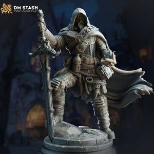 Menselijke boswachter, jager, paladijn tweehandig zwaard | Ongeverfde miniatuur | 28 mm, 32 mm, 54 mm, 75 mm, 100 mm schalen | Pathfinder-figuur | DnD |