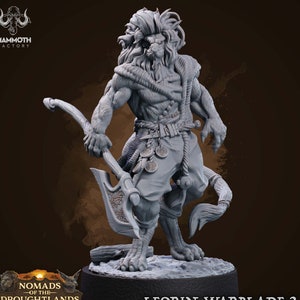 Leonin LionFolk Fighter Barbarian Unpainted | 28mm,32mm,54mm,75mm Scale | Resin | Dungeons and Dragons D&D 5e  | Pathfinder |Flesh of Gods