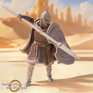 Human Fighter Paladin in Chainmail Spear & Shield Unpainted Miniature |5 Sizes /Scales | Pathfinder DnD