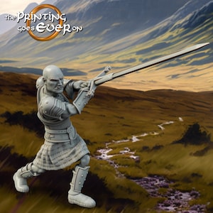 Human Highlander Ranger Fighter | Miniature | 28mm, 32mm, 54mm,75mm,100mm Scale | Pathfinder Figure| DnD | Human Ranger Figurine unpainted |