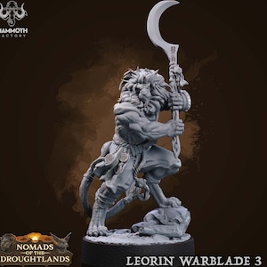 Leonin LionFolk Fighter Barbarian Unpainted | 28mm,32mm,54mm,75mm Scale | Resin | Dungeons and Dragons D&D 5e  | Pathfinder |Flesh of Gods