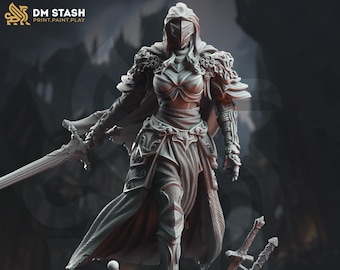 Miniatura de Paladín Sagrada Femenina / Caballero Espadachín / Figura de Resina sin Pintar para Juegos de Rol