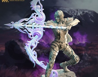 Kvinnlig alvkämpe, ranger, skarpskytt | Miniatyr | 4 storlekar/skalor | Pathfinder-figur | DnD | Omålad figur