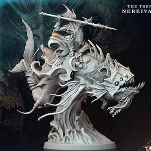 Triton, Sea Elf mounted on Fish Monster | 28mm, 32mm Scales | Archvillain Games | Dungeons and Dragons 5e Pathfinder |Underwater Adventure