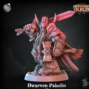 Dwarf Paladin Fighter | Hammer & Sword | 28mm, 32mm, 75mm Scale | Dungeons and Dragons 5e Miniatures | Pathfinder | Figurine | DnD Mini |
