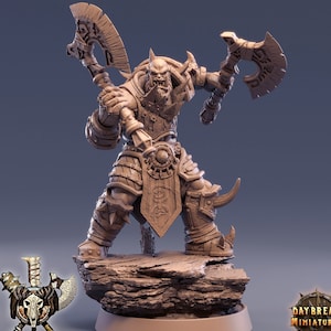 Orc Fighter Warrior Barbarian 2-Weapon Style Axes | Scales: 28mm |32mm |54mm|75mm|100mm  Megaboss | Dungeons and Dragons | Pathfinder |