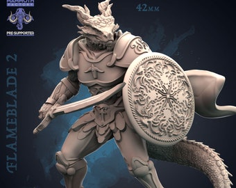 Dragonborn Paladin Sword and Shield | 3 Sizes /Scale Resin Miniature /D&D  | Pathfinder