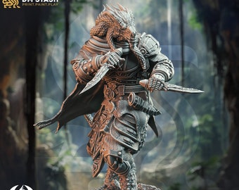 Dragonborn Rogue Thief Assassin, PC / PNJ Miniatura sin pintar / 5 tamaños / Escalas / Figura Pathfinder DnD