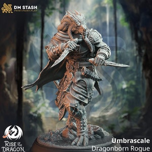 Dragonborn Rogue Thief Assassin, PC / NPC unpainted Miniature | 28mm, 32mm, 54mm, 75mm, 100mm Scales | Pathfinder Figure DnD | DM Stash |