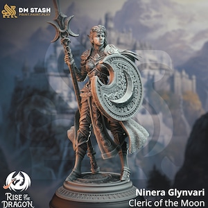 Elfe Kleriker Paladin Miniatur mit Speer und Schild | 28mm, 32mm,54mm,75mm, 100mm Skalen | Dungeons and Dragons Pathfinder | DM Versteck