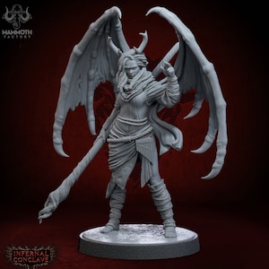 Female Winged Tiefling Sorcerer, Warlock Druid |28mm,32mm,54mm,75mm,100mm Scale Resin Miniature |Dungeons and Dragons 5e | Mammoth Factory