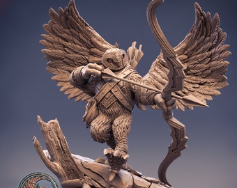 Owlfolk Ranger Miniature | Bow Master Sharpshooter | DnD Pathfinder UNPAINTED Resin