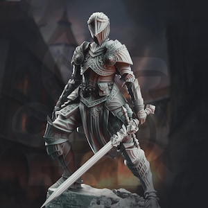 Weiblicher Paladin, Kampfsport Schwert und Plattenrüstung D&D 5e Mini | 28 mm, 32 mm, 54 mm, 75 mm, 100 mm Skalen | Dungeons and Dragons Pathfinder | DM Versteck
