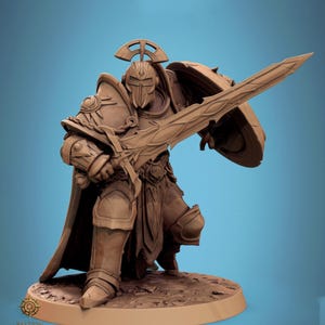 Paladin, Fighter, Sword n Shield pc/NPC, DnD 5e Unpainted Miniature| 28 mm, 32 mm, 54 mm, 75 mm, 100 mm Schalen | Kerkers en draken | Verkenner