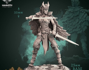 Tiefling Fighter Miniature | Female Two-Weapon Warrior | UNPAINTED Resin