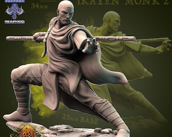 Human Male Monk Sorcerer | 28mm, 32mm, 75mm Scale Resin Miniature | Dungeons and Dragons