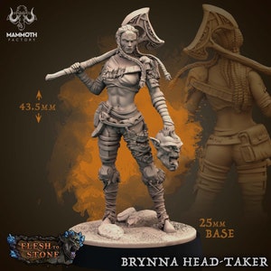 Human Female Barbarian Fighter | 28mm,32mm,54mm,75mm,100mm Scale Resin Miniature |Dungeons and Dragons | Brynna Head-Taker | Mammoth Factory
