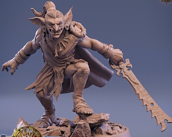 Goblin Sword Fighter | DnD Miniatures | D and D | 28mm, 32mm,54mm,75mm, 100mm scale| Pathfinder | Figure for Painting| Daybreak Miniatures