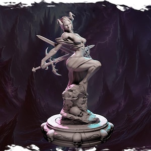 Female Tiefling Monk, Wizard Bladesinger PC NPC Unpainted Resin Miniature D&D 5e | NSFW Topless version | 28mm, 32mm,54mm,75mm,100mm Scales