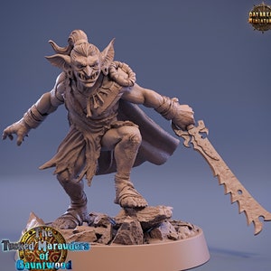 Goblin Sword Fighter Miniature with Serrated Blade | Unpainted Resin for DnD