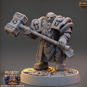 Dwarf Duergar Fighter Hammer | D&D| 28mm,32mm,54mm, 75mm, 100mm Scale | Pathfinder Mini for Painting | Daybreak Miniatures